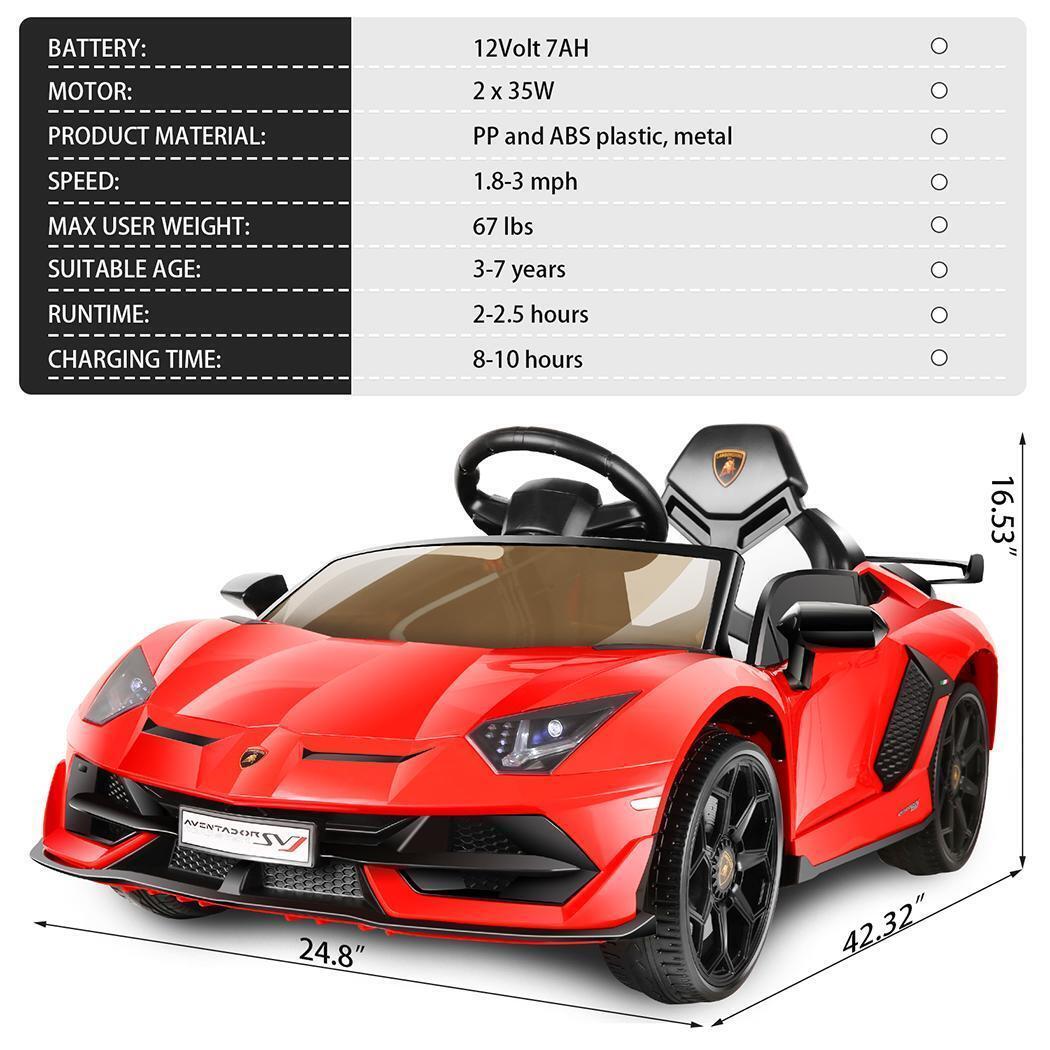 Electric Lamborghini Ride-On Car for Kids with Remote Control, LED Lights, and MP3 Player - 3 Speed Options