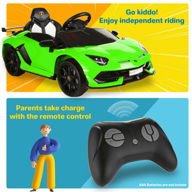 Electric Lamborghini Ride-On Car for Kids with Remote Control, LED Lights, and MP3 Player - 3 Speed Options
