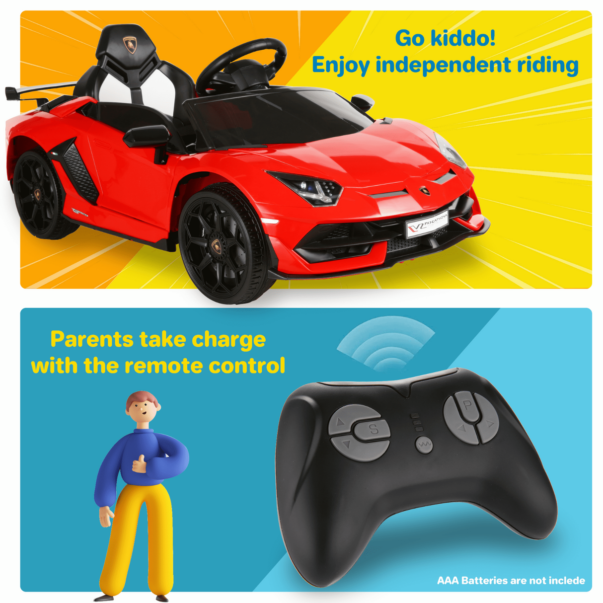 Electric Lamborghini Ride-On Car for Kids with Remote Control and MP3 Player - Perfect Gift for Kids