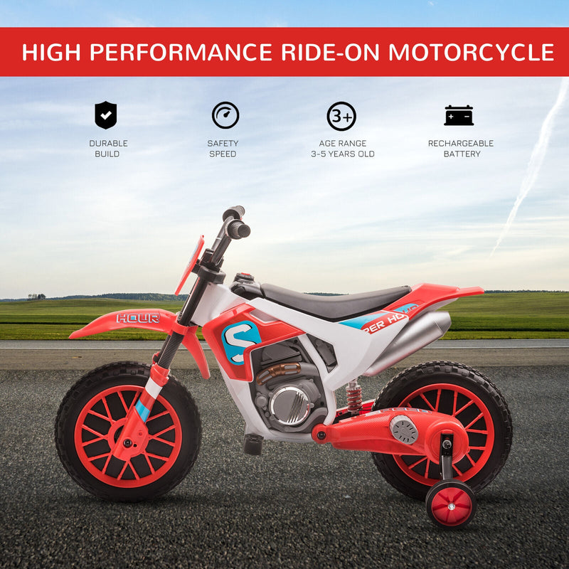 Electric Off-Road Dirt Bike for Kids with Training Wheels - 12V Ride-On Motorcycle Toy