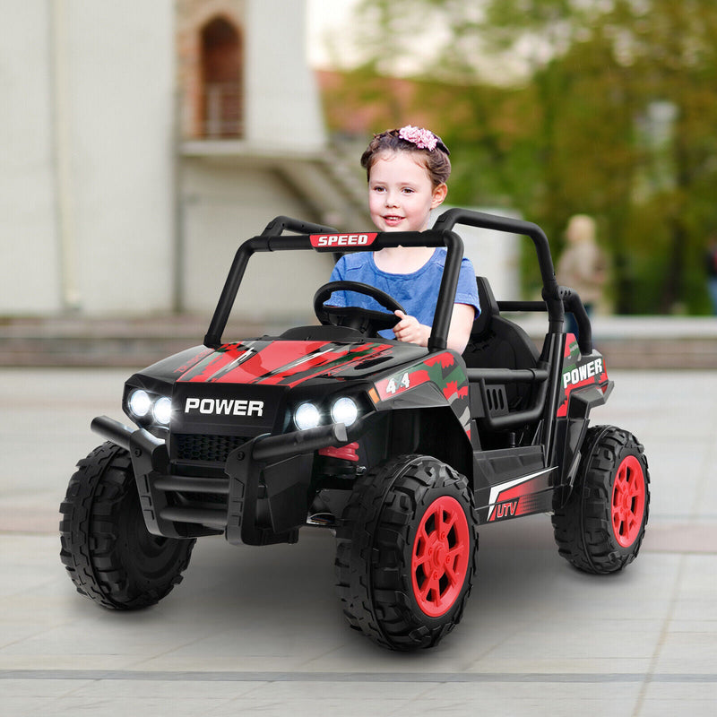 Electric Off-Road UTV Ride-On Truck for Kids with Remote Control, LED Lights, and Music - Red
