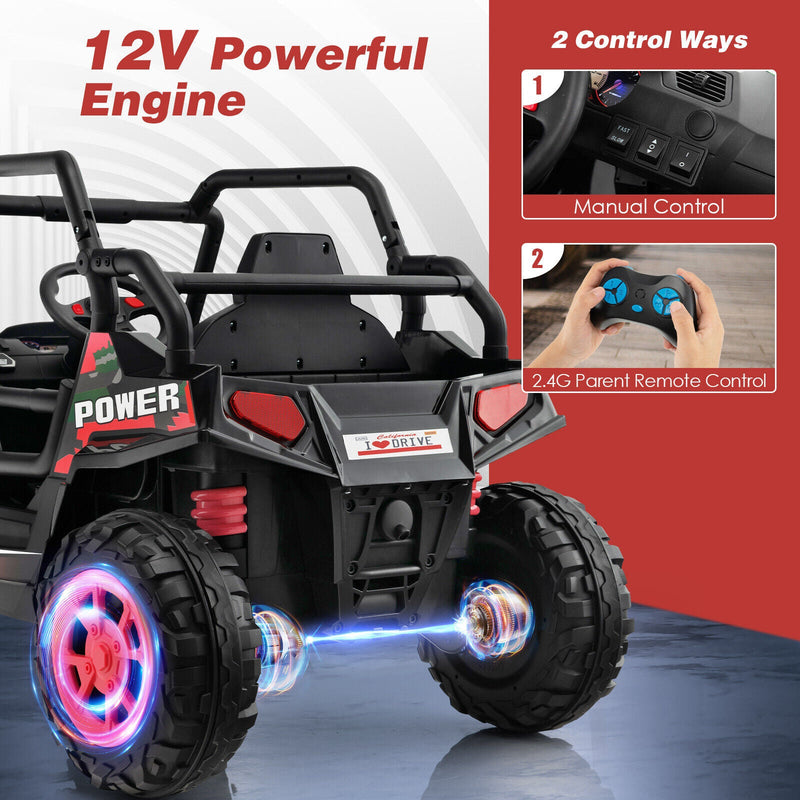 Electric Off-Road UTV Ride-On Truck for Kids with Remote Control, LED Lights, and Music - Red