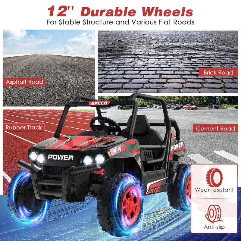 Electric Off-Road UTV Ride-On Truck for Kids with Remote Control, LED Lights, and Music - Red