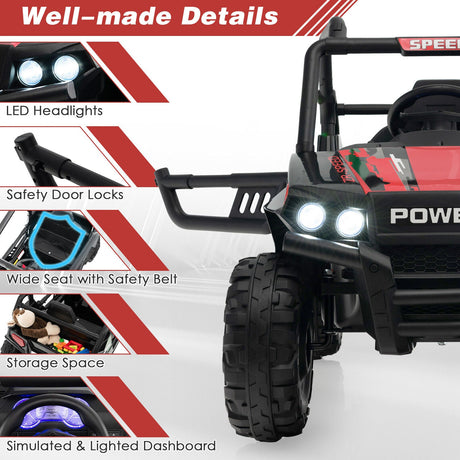 Electric Off-Road UTV Ride-On Truck for Kids with Remote Control, LED Lights, and Music - Red