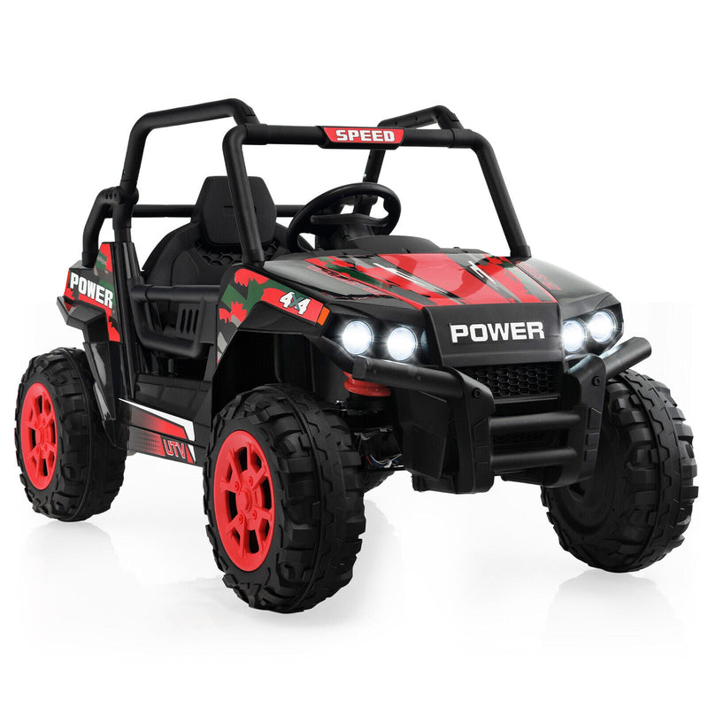 Electric Off-Road UTV Ride-On Truck for Kids with Remote Control, LED Lights, and Music - Red