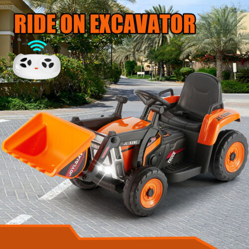 Electric Orange Ride-On Excavator Truck with Music, Lights, and Remote Control - 12V, 3 Speeds