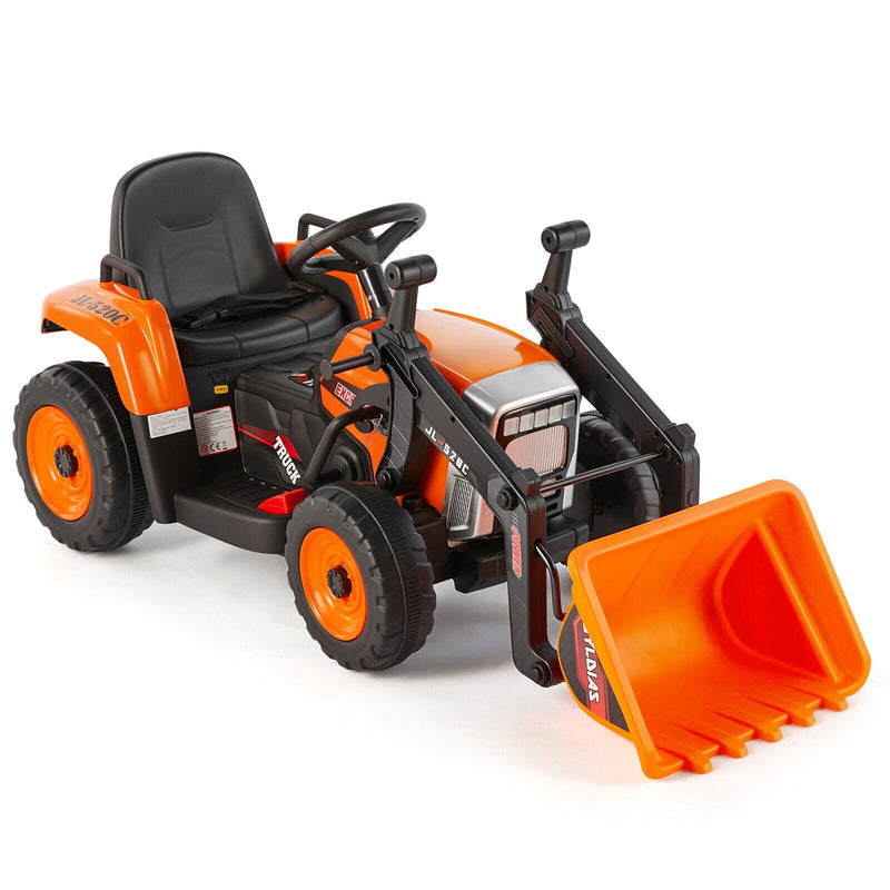Electric Orange Ride-On Excavator Truck with Music, Lights, and Remote Control - 12V, 3 Speeds