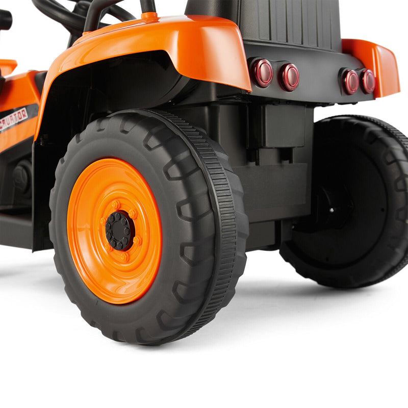 Electric Orange Ride-On Excavator Truck with Music, Lights, and Remote Control - 12V, 3 Speeds