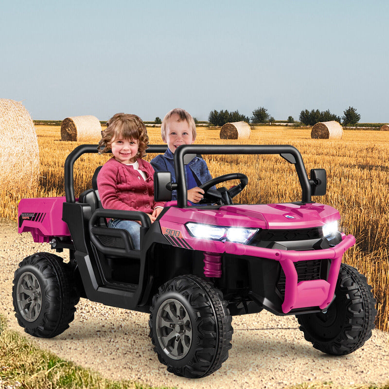 Electric Pink 2 Seater UTV Dump Truck with Remote Control and Functional Dump Bed