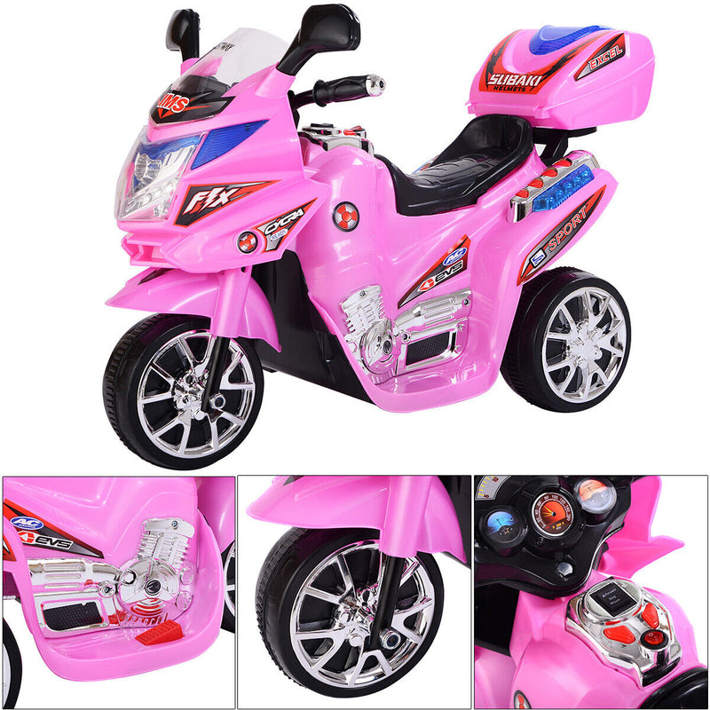 Electric Pink Ride-On Motorcycle for Kids - 3 Wheels, Battery Powered Toy Bike