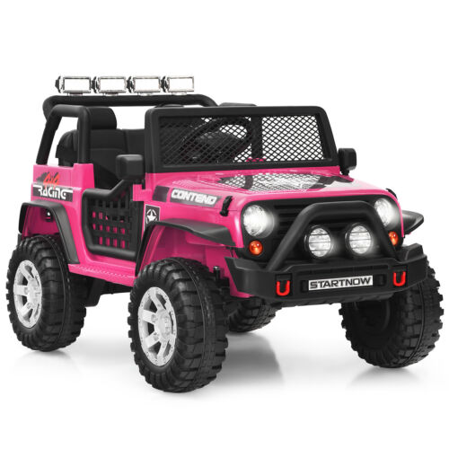 Electric Pink Ride On Truck for Kids with Remote Control & Lights - 12V