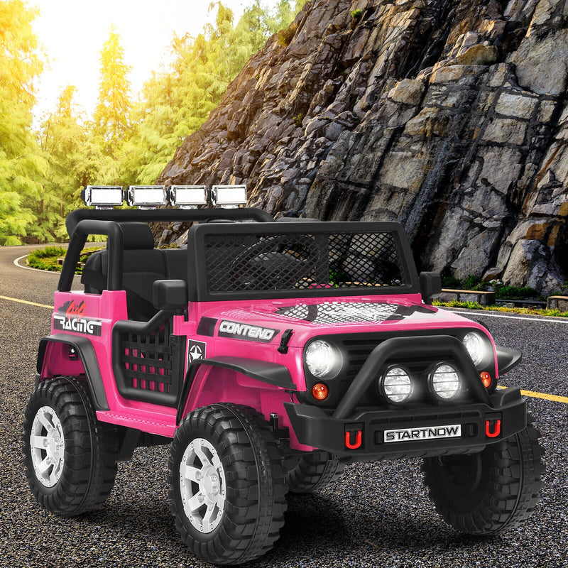 Electric Pink Ride On Truck for Kids with Remote Control & Lights - 12V