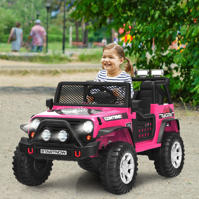 Electric Pink Ride On Truck for Kids with Remote Control & Lights - 12V