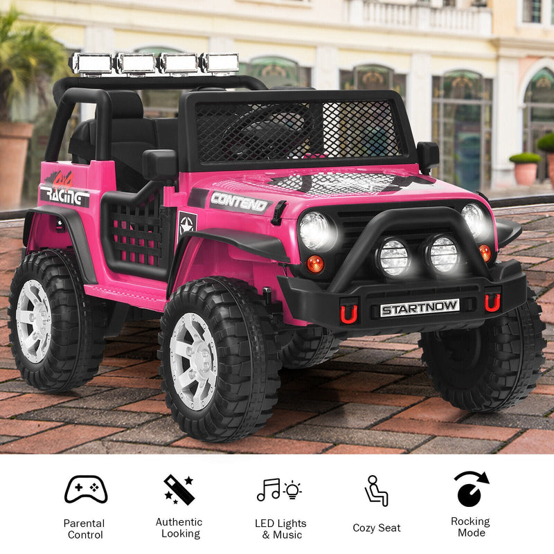 Electric Pink Ride On Truck for Kids with Remote Control & Lights - 12V