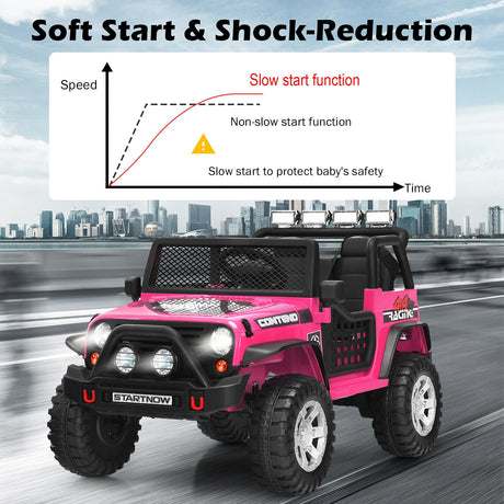 Electric Pink Ride On Truck for Kids with Remote Control & Lights - 12V