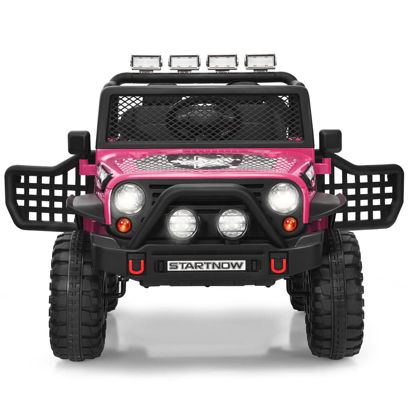 Electric Pink Ride On Truck for Kids with Remote Control & Lights - 12V