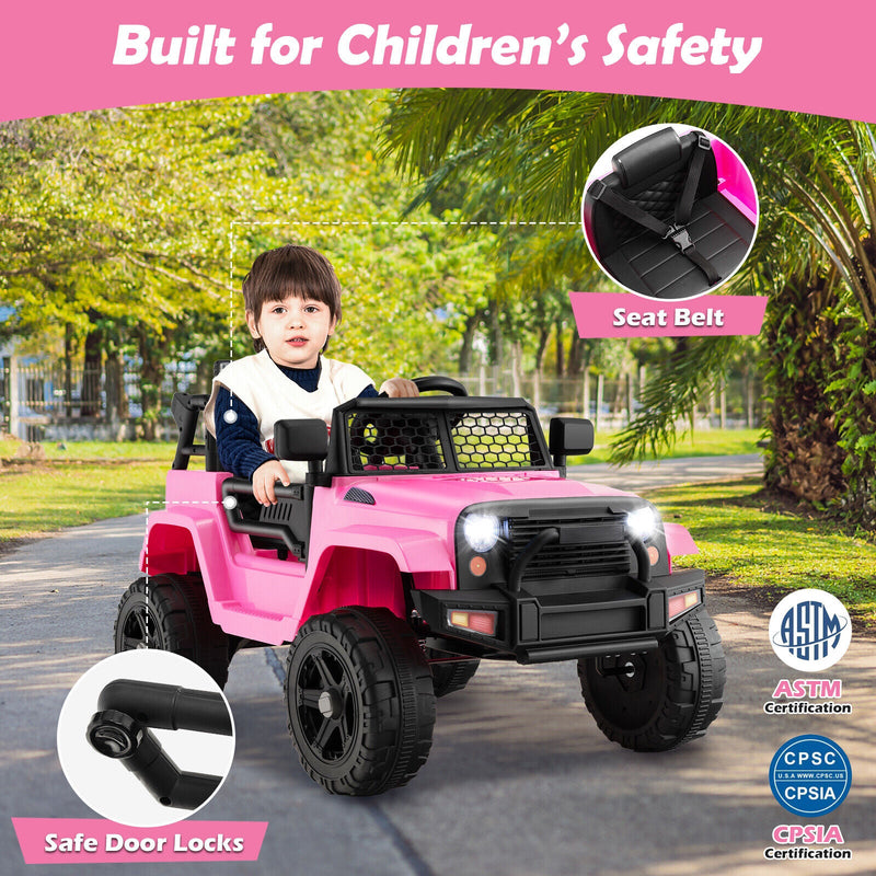 Electric Pink Ride-On Truck for Kids with Remote Control, Music, and Lights