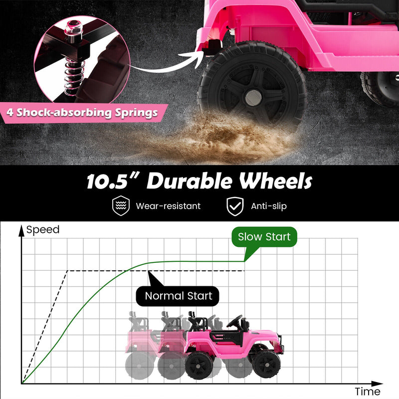 Electric Pink Ride-On Truck for Kids with Remote Control, Music, and Lights