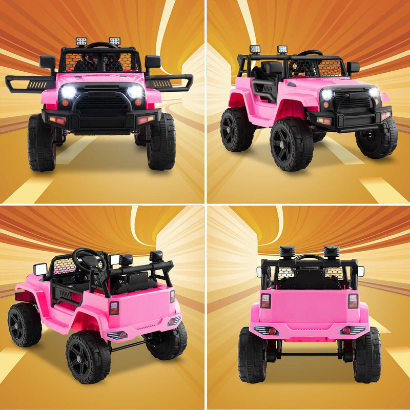 Electric Pink Ride-On Truck for Kids with Remote Control, Music, and Lights
