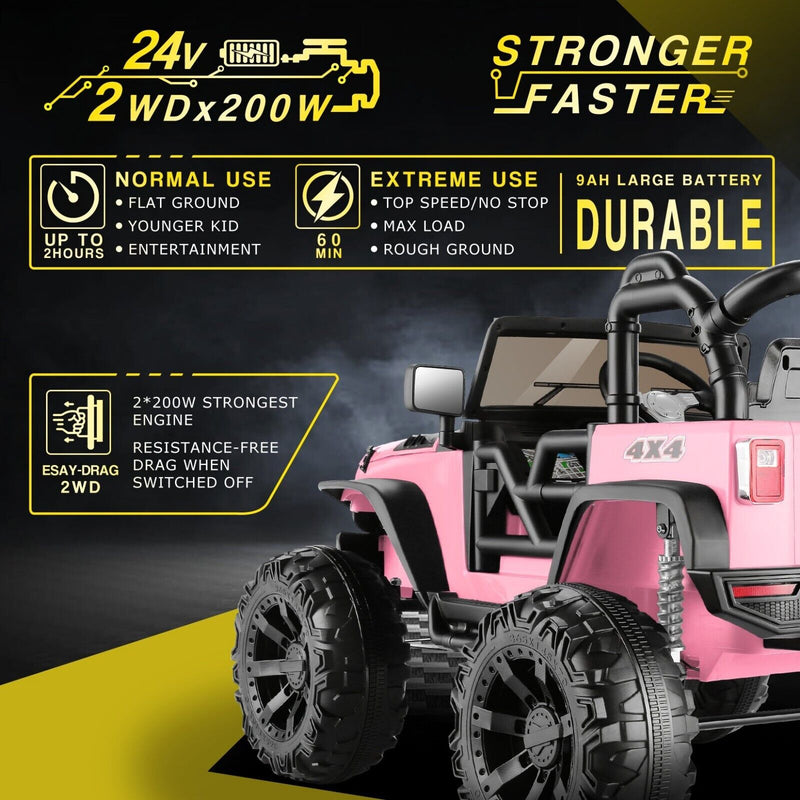 2-Seater Pink Electric Ride-On Truck for Kids with Remote Control - 24V, 2*200W Power