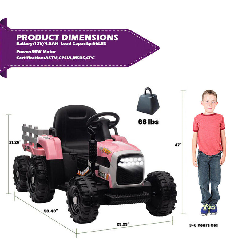 Electric Pink Tractor and Trailer Ride-On Toy for Toddlers - Perfect for Little Farmers!
