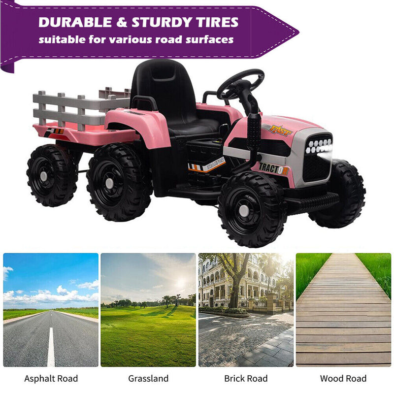 Electric Pink Tractor and Trailer Ride-On Toy for Toddlers - Perfect for Little Farmers!
