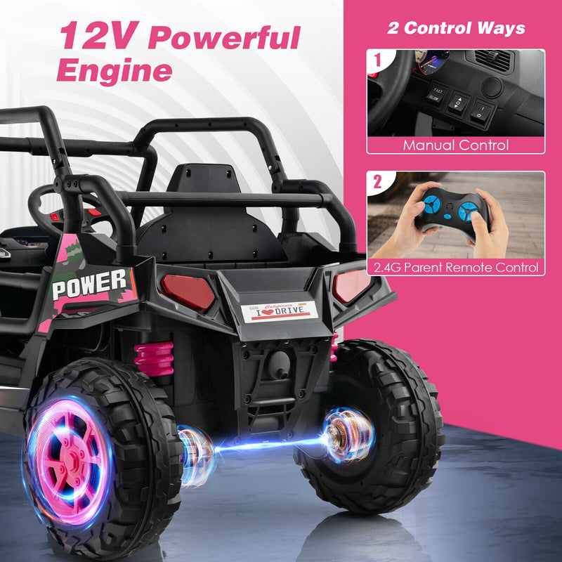 Electric Pink UTV Ride-On Truck for Kids with Remote Control, LED Lights, and Music