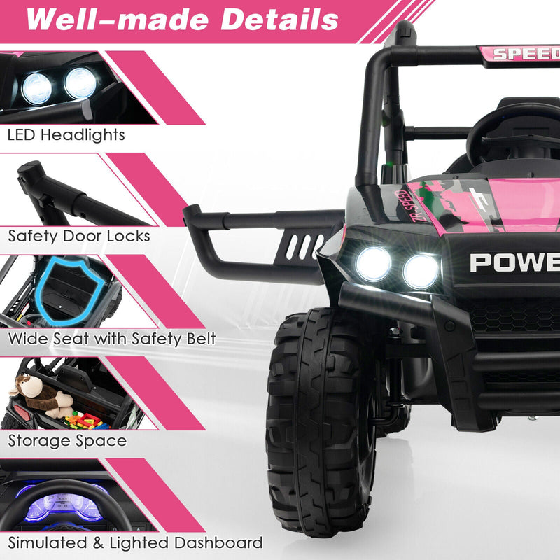 Electric Pink UTV Ride-On Truck for Kids with Remote Control, LED Lights, and Music