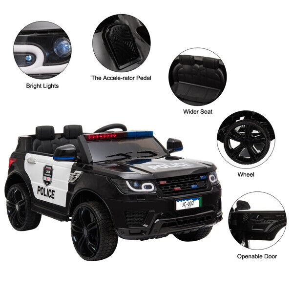 Electric Police Ride-On Car for Kids with 3 Speeds, Remote Control, and Alarm Light