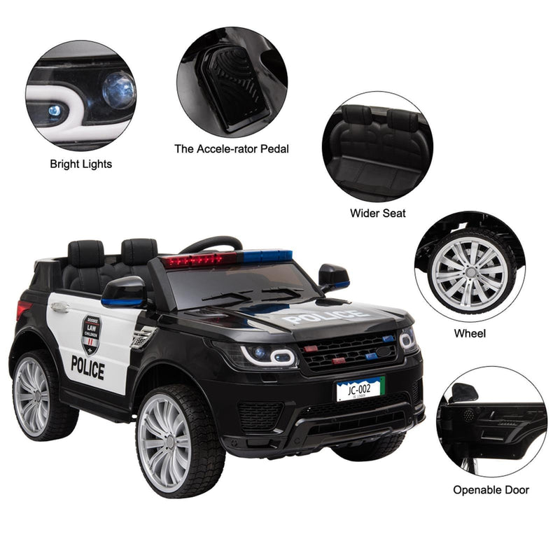 Electric Police Truck SUV for Kids with Siren, Music, LED Lights, and Remote Control - 12V