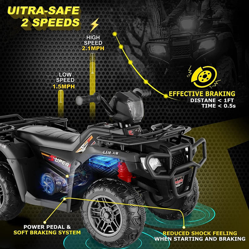 Electric ATV Quad for Kids with 12V Battery, LED Lights, AUX and USB Inputs