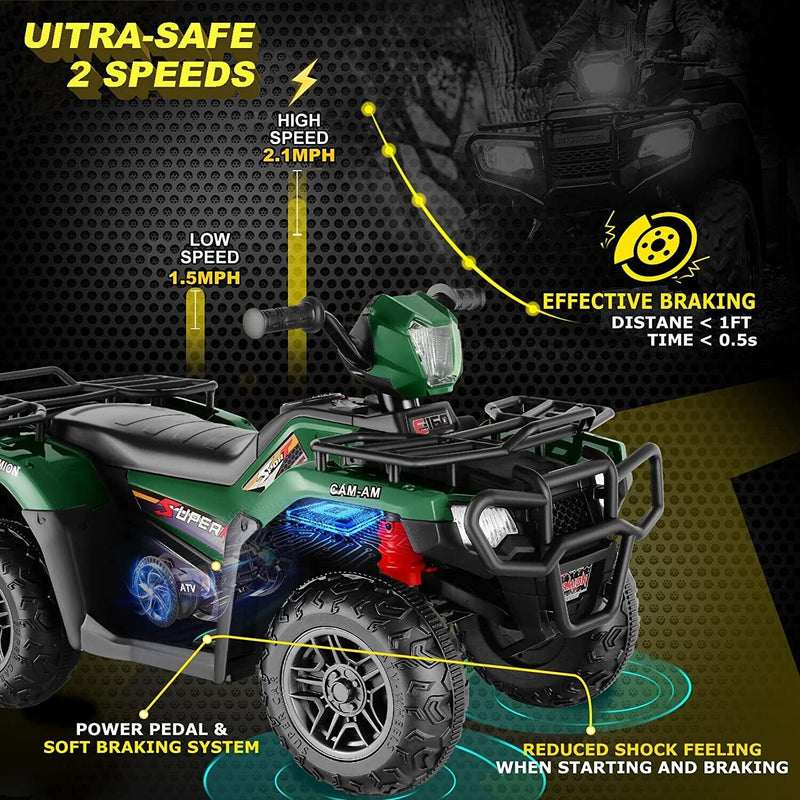 Electric Quad ATV for Kids 3-9 Years - 12V Battery Powered 4-Wheeler Truck