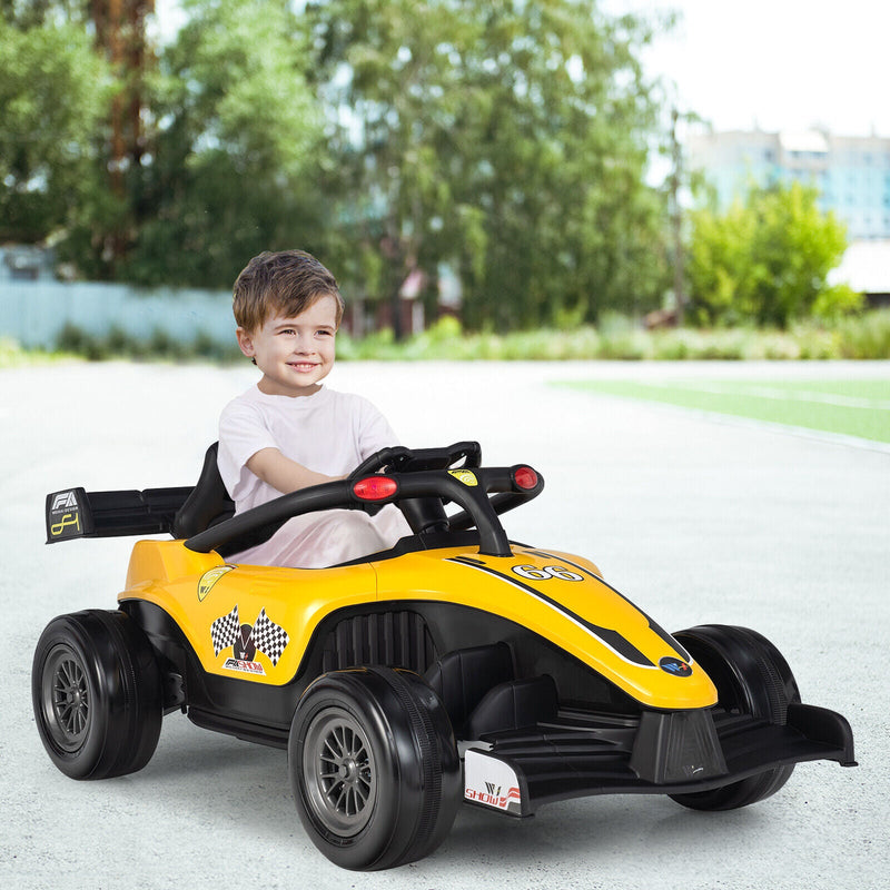 Electric Racing Truck for Kids with 2 Speeds, Remote Control, MP3 Player, and Lights - Yellow