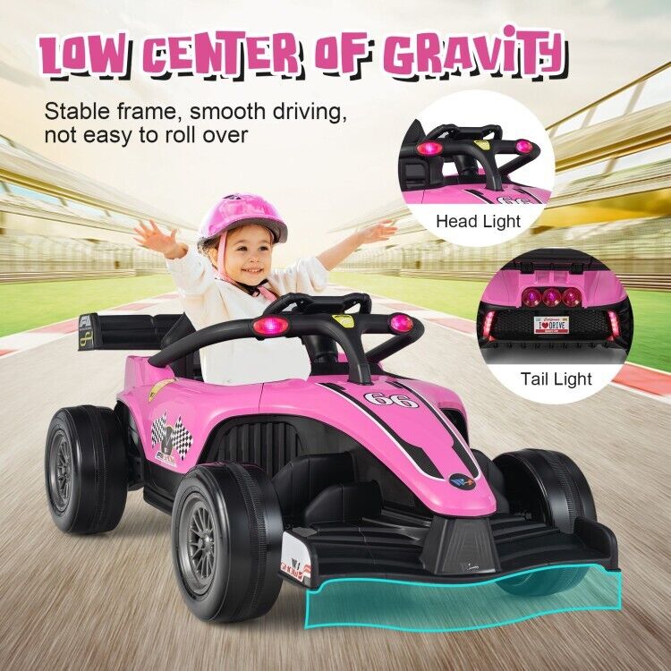 Electric Racing Truck for Kids with Remote & Manual Control and Lights - 12V Girls' Ride-On Toy