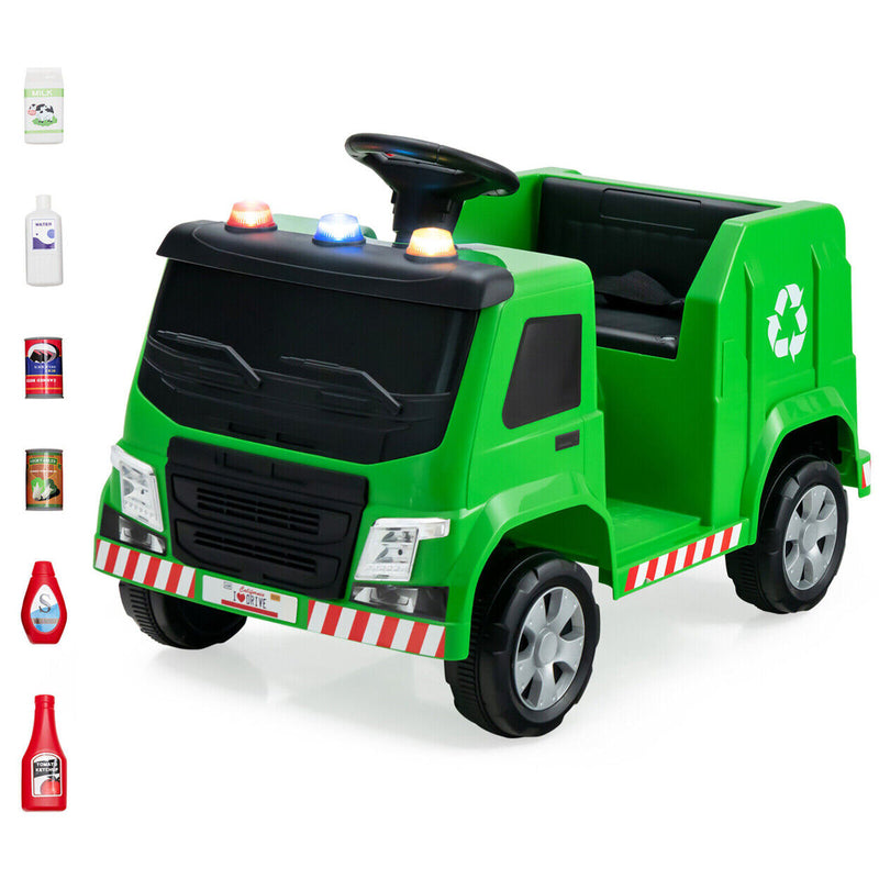 Electric Recycling Garbage Truck Ride-On Toy with Remote Control and Accessories - 12V