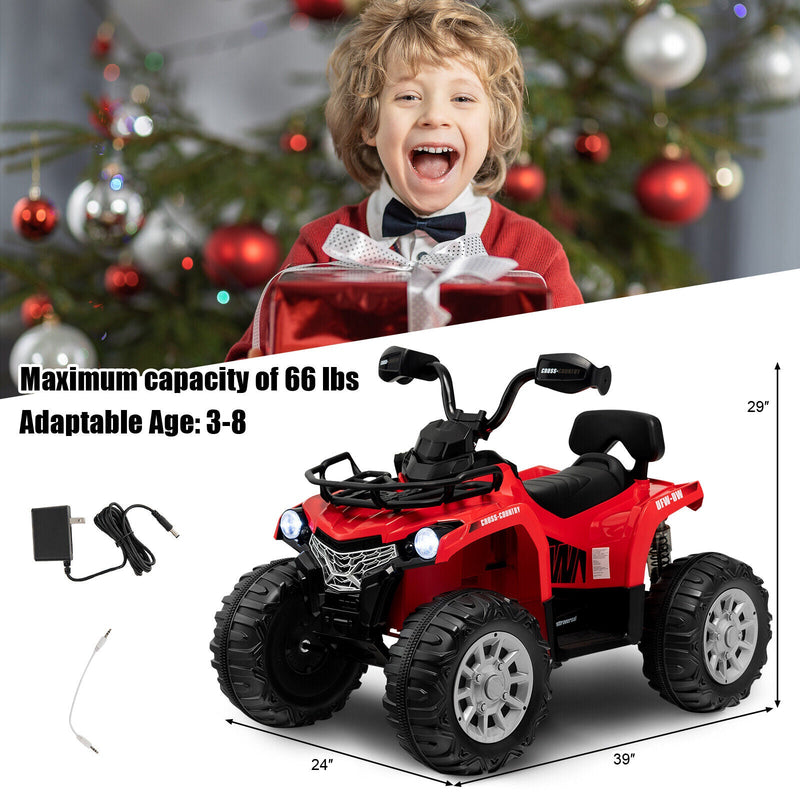 Electric Ride-On ATV for Kids with 2 Speeds, MP3 Player, and Headlights - Red