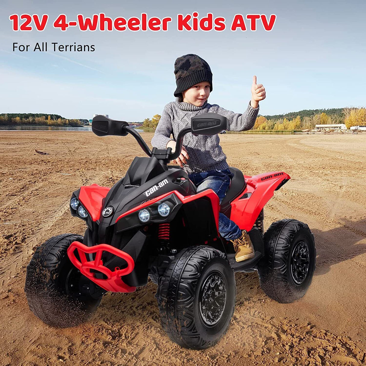 Electric Ride-On ATV Quad Car for Kids with MP3 Player and 4WD - Red