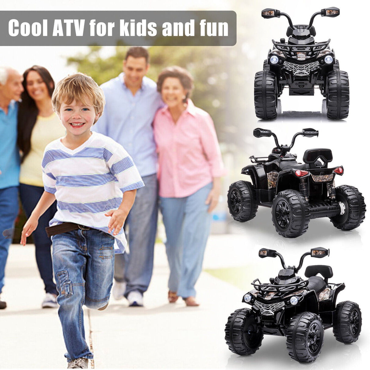 Electric Ride-On ATV Quad for Kids with LED Lights, Music, and USB - 12V