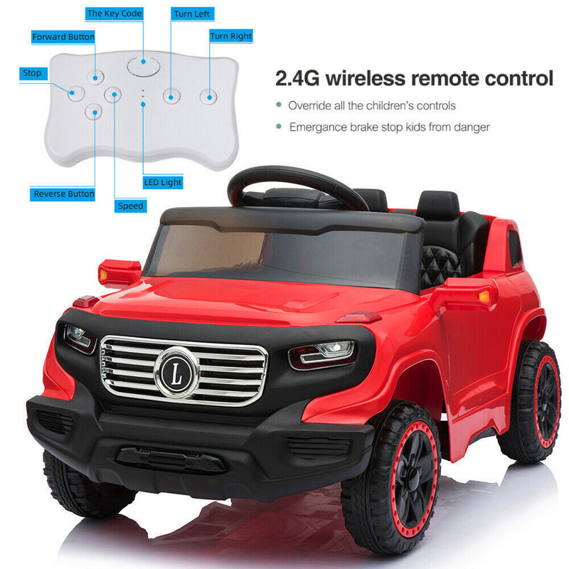 Electric Ride-On Car for Kids with 3 Speeds, Music Player, and Remote Control - Red