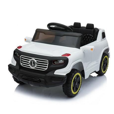 Electric Ride-On Car for Kids with 3 Speeds, Music Player, and Remote Control - White