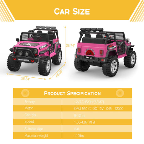 Electric Ride-On Car for Kids with LED Lights, MP3 Player, and Remote Control - 2 Seats, 12V