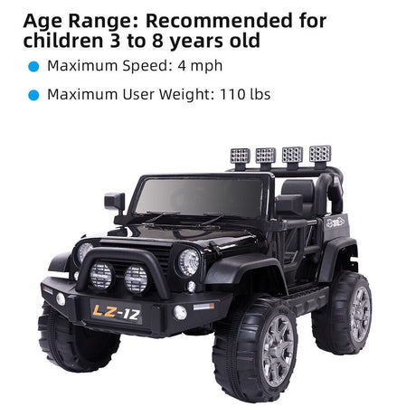 Electric Ride-On Car for Kids with Remote Control - 12V Rechargeable Battery, 4 mph Speed, Black
