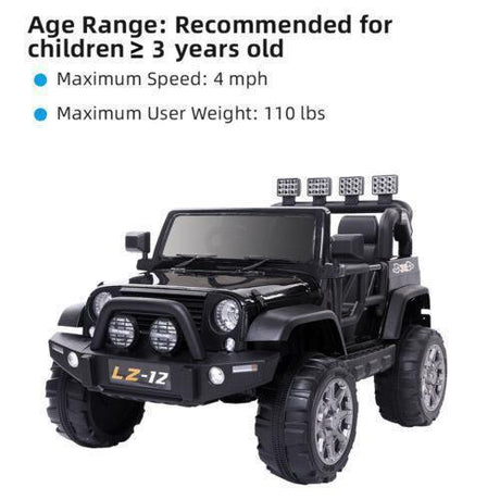 Electric Ride-On Car for Kids with Remote Control and 3 Speeds - Black