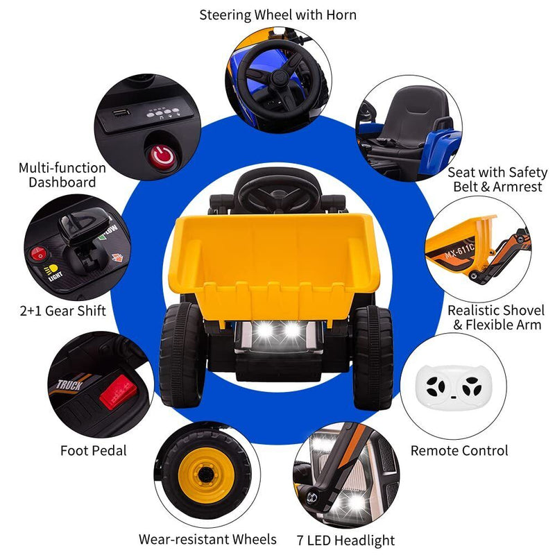 Electric Ride-On Car for Kids with Remote Control and Bucket - 12V Battery Powered
