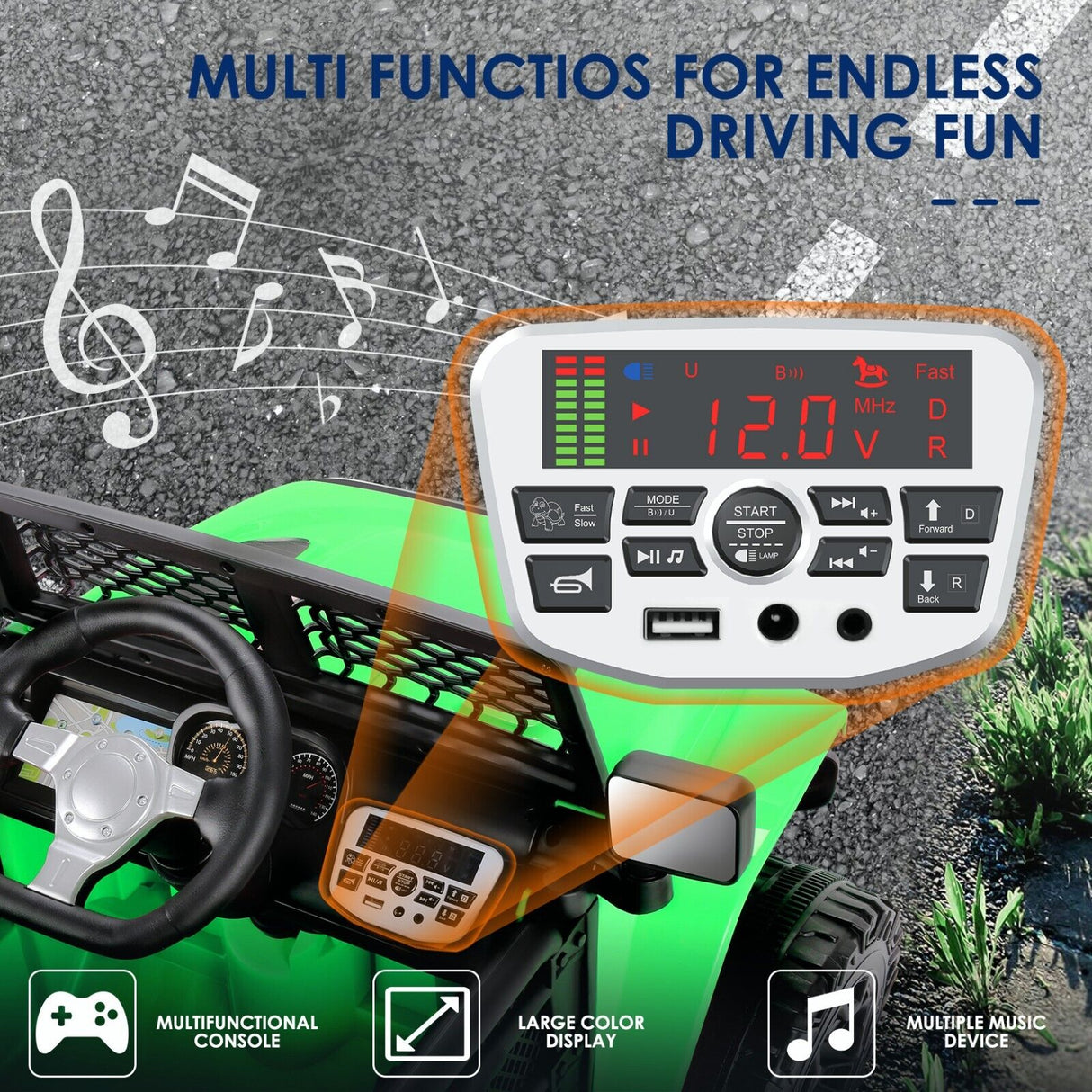 Electric Ride-On Car for Kids with Remote Control and MP3 Player - 12V Children's Truck