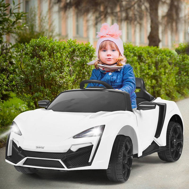 Electric Ride-On Car for Kids with Remote Control, Lights, MP3 Player, and Openable Doors - White