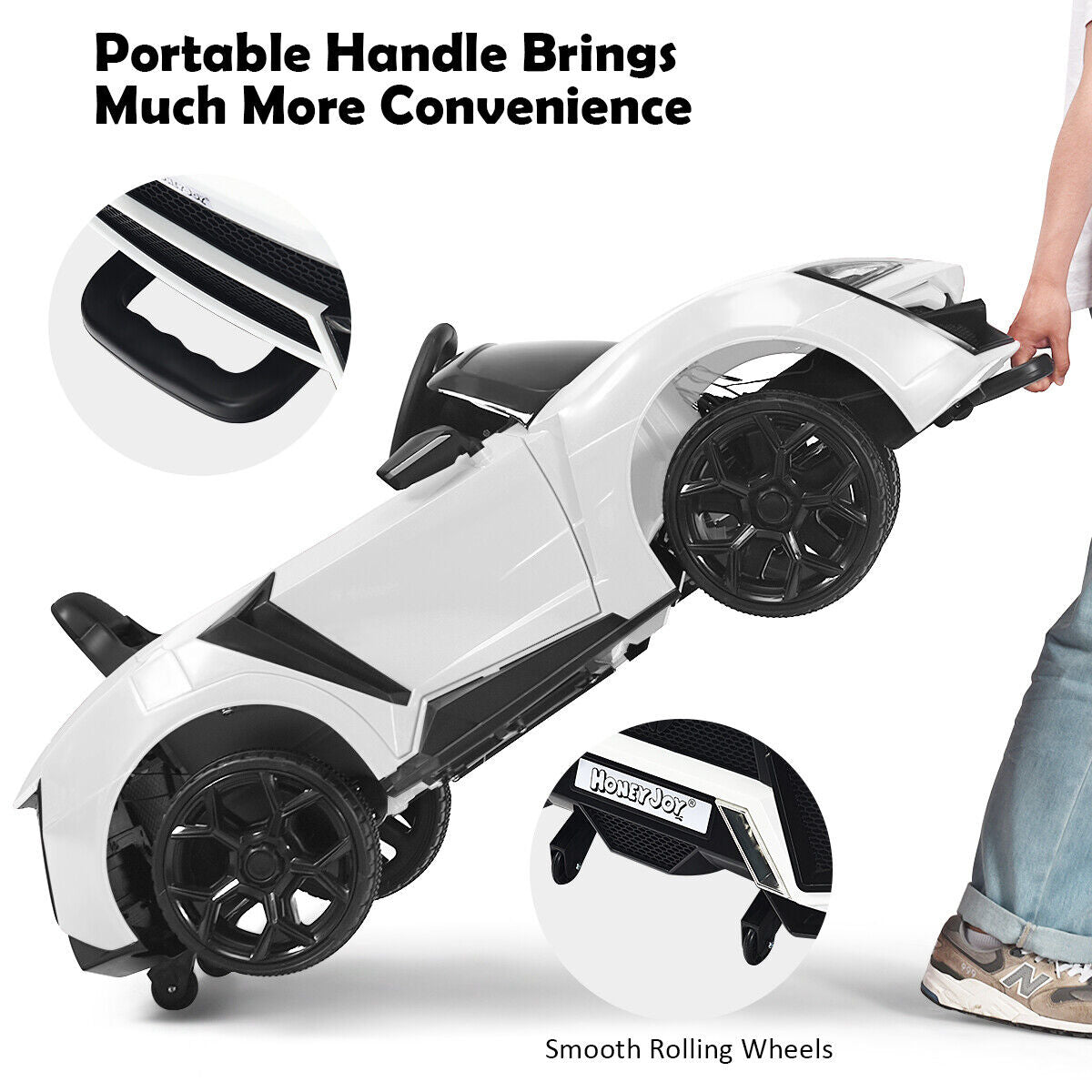 Electric Ride-On Car for Kids with Remote Control, Lights, MP3 Player, and Openable Doors - White