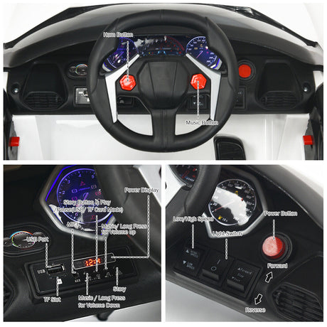 Electric Ride-On Car for Kids with Remote Control, Lights, MP3 Player, and Openable Doors - White