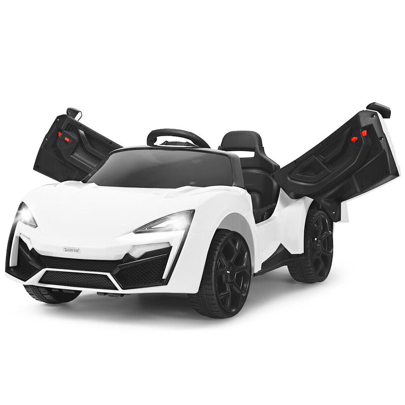 Electric Ride-On Car for Kids with Remote Control, Lights, MP3 Player, and Openable Doors - White