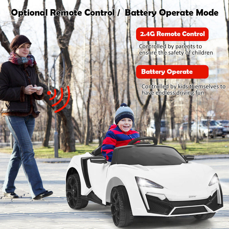 Electric Ride-On Car for Kids with Remote Control, Lights, Music, and Openable Doors - White